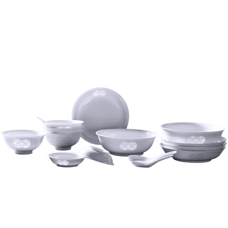 Jingdezhen Exquisite White Porcelain Tableware Set Underglaze Colored Bowl Plate Spoon Dish for Home Made of Ceramic