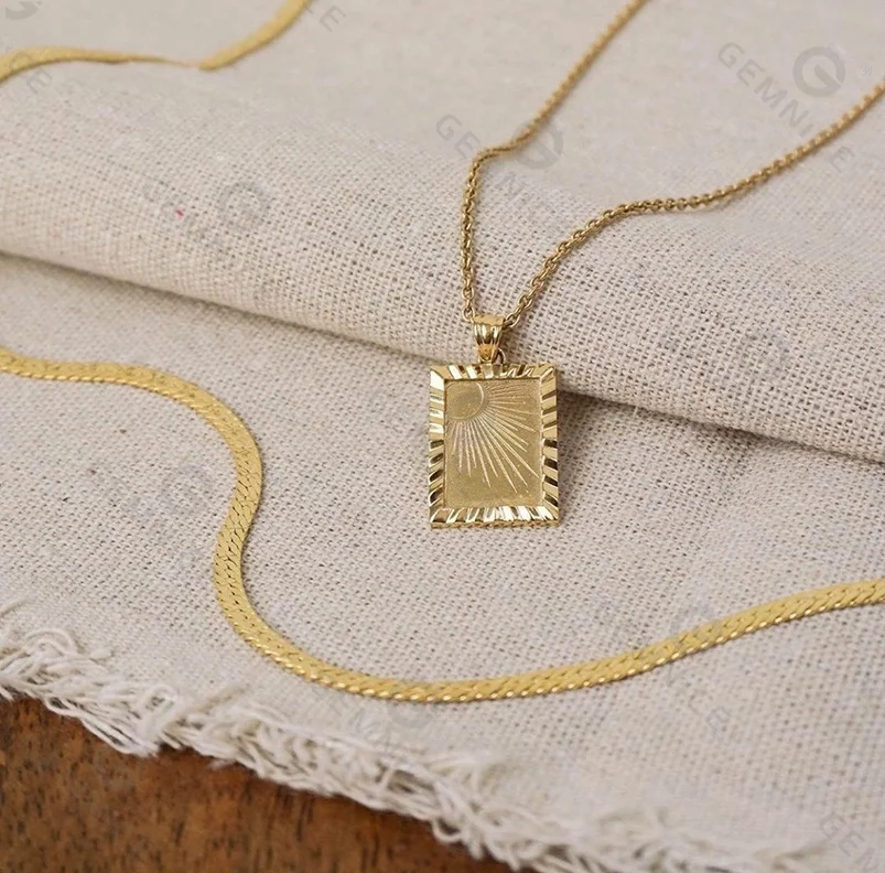 Gemnel Fashion 925 Sterling Silver 18k Yellow Gold Plate Rising Sun Frame Pendant Necklace