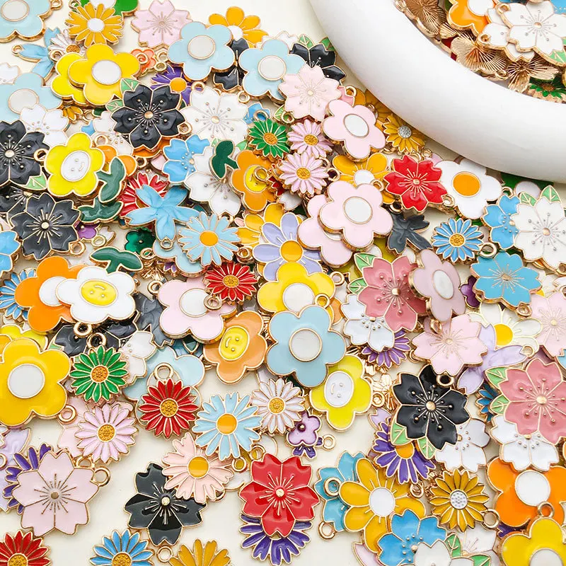 Colorful Flower Enamel Pendants Alloy Charms Assorted for DIY Necklace ...
