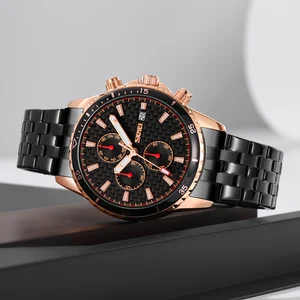 Skmei 9334 Business Charm Gold Date Chronograph Custom Logo Luxury 3BAR Waterproof Quartz Men Stainless Steel Sport Watch 46mm