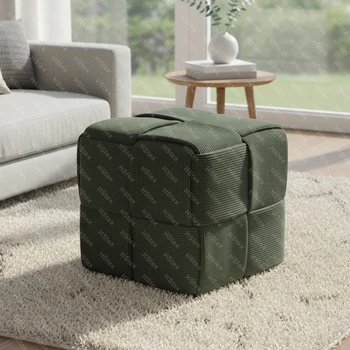 Modern New Design Woven Fabric Covered Cube Seating Ottoman Stool Pouf