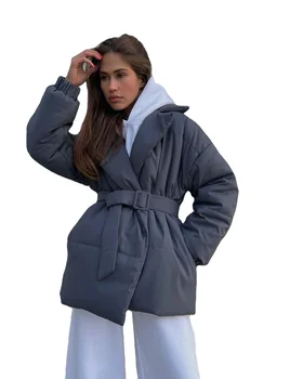 2024 Winter New fashion Thickened Collar jacket Solid Color Cotton Jacket for Women coat OEM