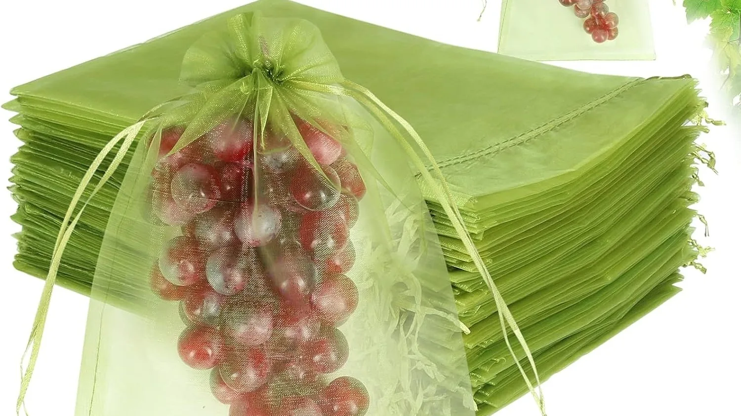 Fruit Protection Bags Green Netting Cover Bags Drawstring Mesh Fruit