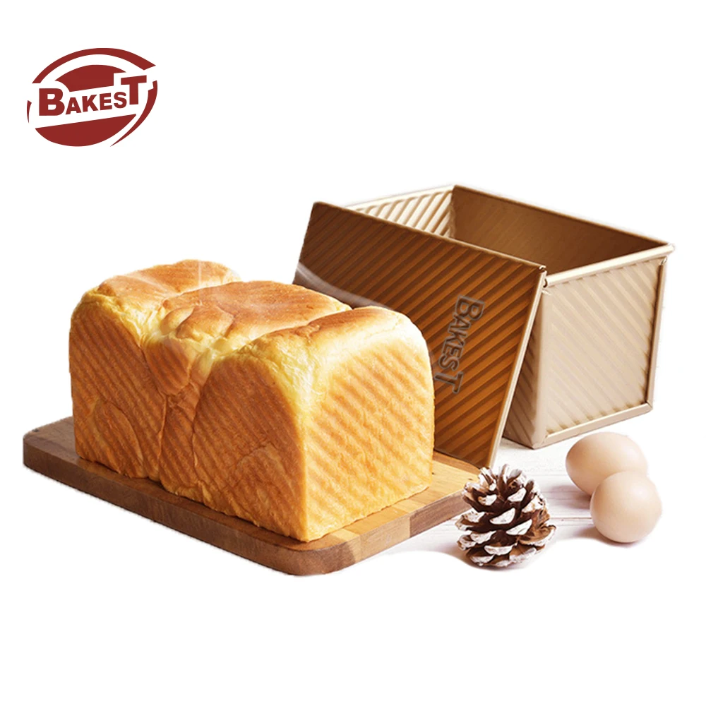 BAKEST Carbon Steel Bakeware 450g Non Stick Oven Baking Corrugated Square Bread Toast Loaf Pan With Cover