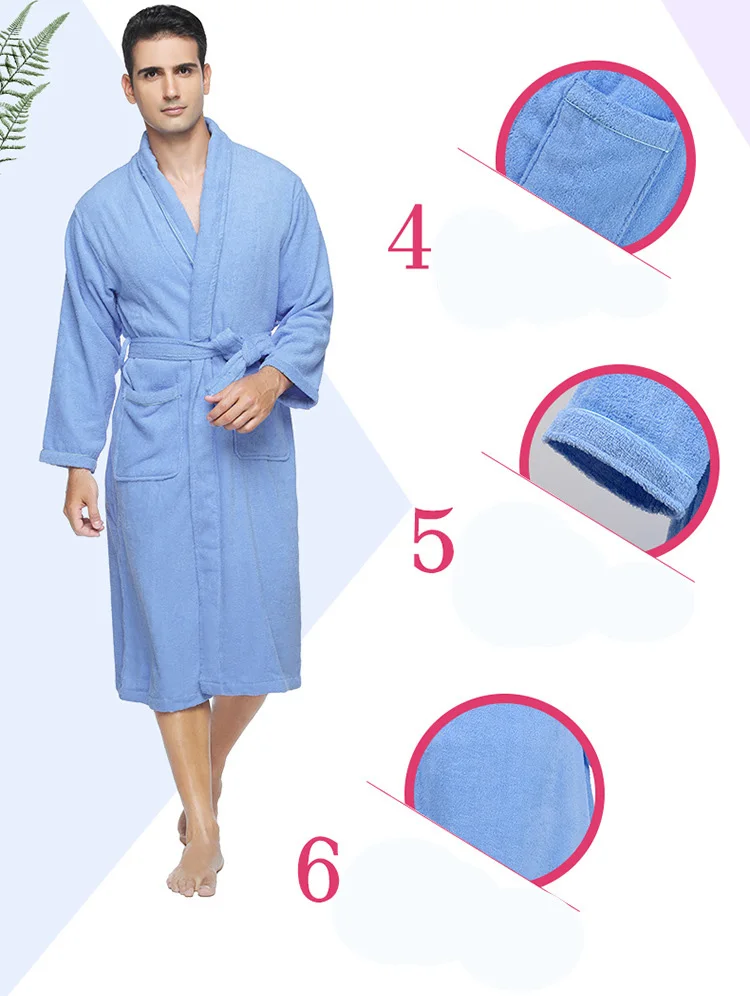 Toweling Terry Robe Unisex Bath Robe Men Night Robe Sleepwear Casual White Home Luxury Plush Bathrobes Custom 100% Cotton Women manufacture