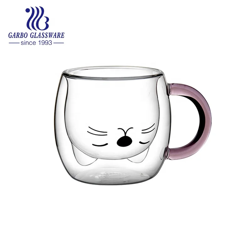 Various Type Animal Cat Design Drinking Glass Cup High Borosilicate Double Wall Glass Coffee Cup Water Tea Mug Factory Wholesale