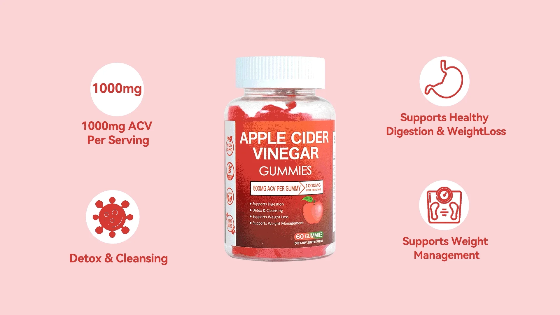 Organic Apple Cider Vinegar Gummies Minceur With The Mother Acv