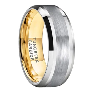 Coolstyle Jewelry 8mm Wholesale Beveled Edges Gold Plated Tungsten Ring for Men Women Fashion Engagement Wedding Band