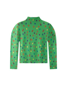 Miyake Pleated Top Women's 2026 Spring New Style Elegant Printed Full Sleeves Turtleneck Slim-Fit Slimming Polyester T-Shirt