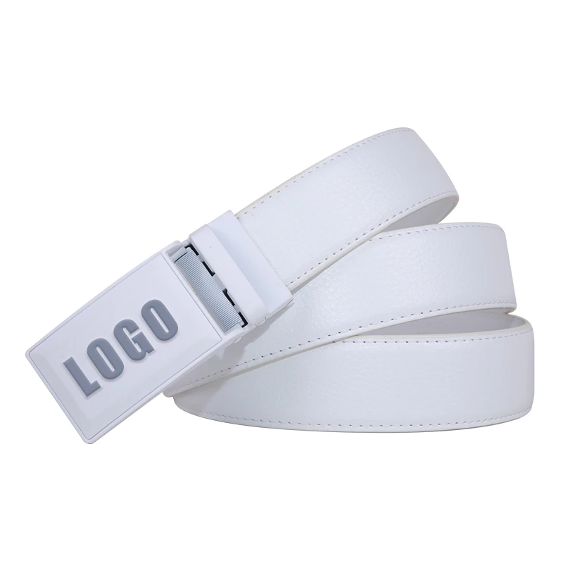Custom Logo Men Fashion Automatic Genuine Leather Belts Luxury Business Baseball Golf White Cowboy Top Grain Leather Belt
