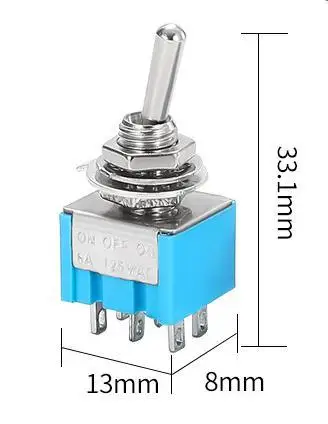 6MM Blue Toggle Switch 6 Pin MTS-203 ON-OFF-ON Toggle Switch With 6 Pin ...