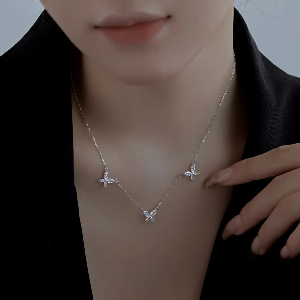 Wholesale Women Cz Cubic Zirconia 925 Silver Necklace 18K Gold Plated Ladies Jewelry Butterfly Pendant Necklaces for Girl Femme