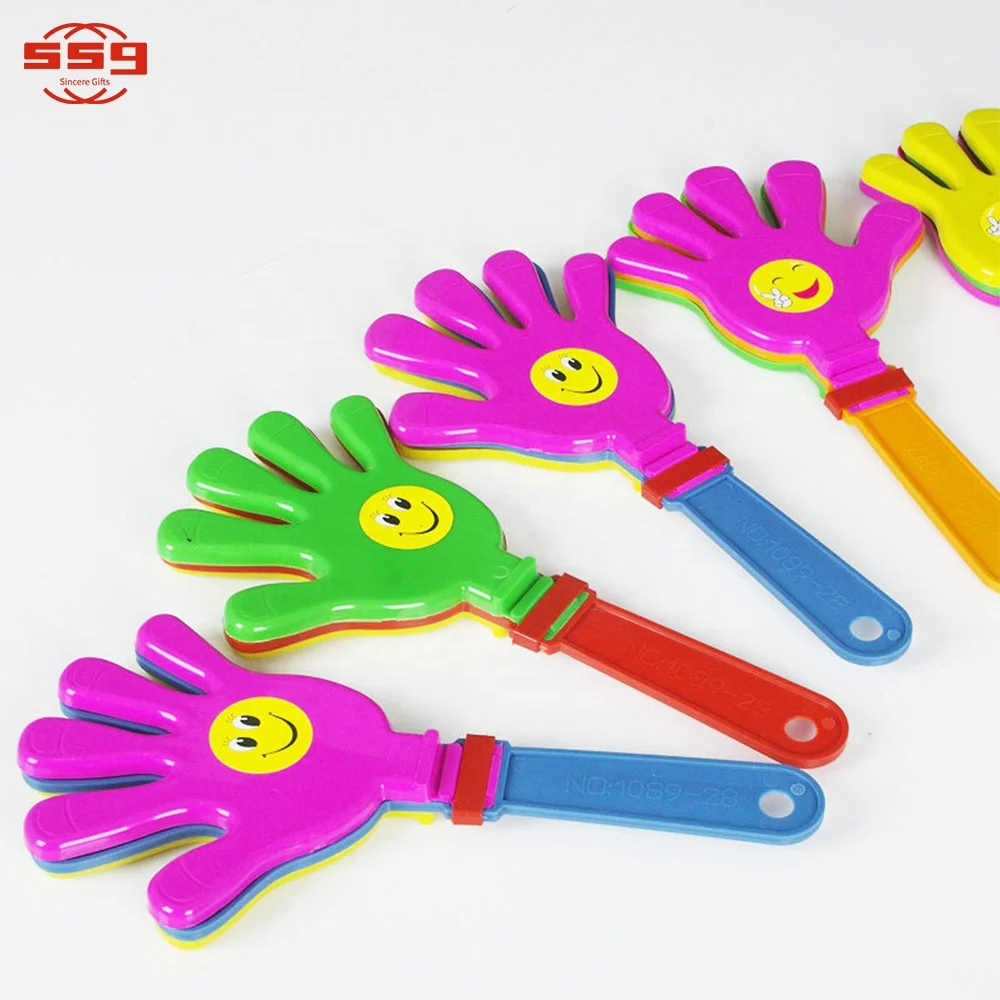 
Promotion gift noise maker green handle OEM design finger shaped plastic shaking cheering toy hand clapper 