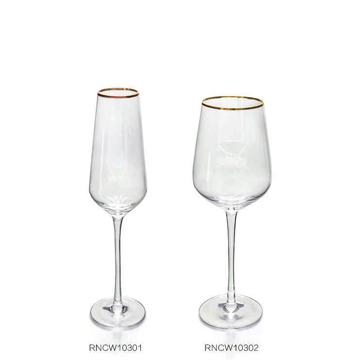 Custom Wedding Banquet Party Glassware Drinkware Gold Rim Champagne Flutes Goblet Elegant Glasses Cups Vintage Luxury Wine Glass