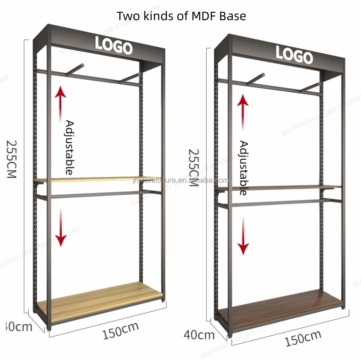 Adjustable Height Showroom Display Rack For Man Wood Retail Clothing