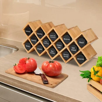 Brand New Kamenstein Criss-Cross Bamboo Spice Rack with 18 FULL spice jars