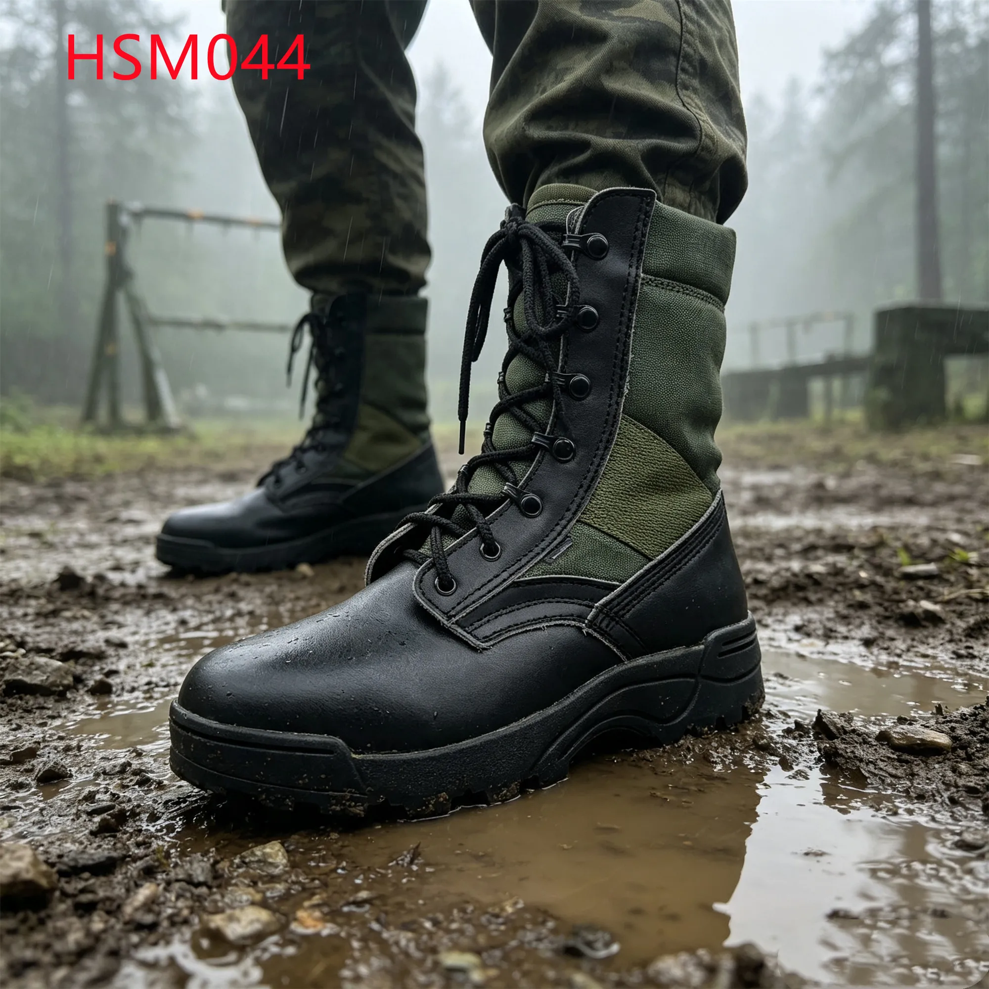 LXG,Simulation Training Green Hua Singh Leather Hunting Boots Lockdown Grip Stitching Rubber Sole Jungle Marching Boots HSM044