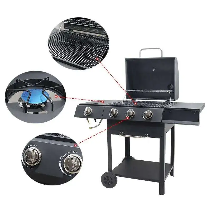 Outdoor Gas Barbeque Grill 3 Burner+1 Side Burner Gas Grill With Flame ...