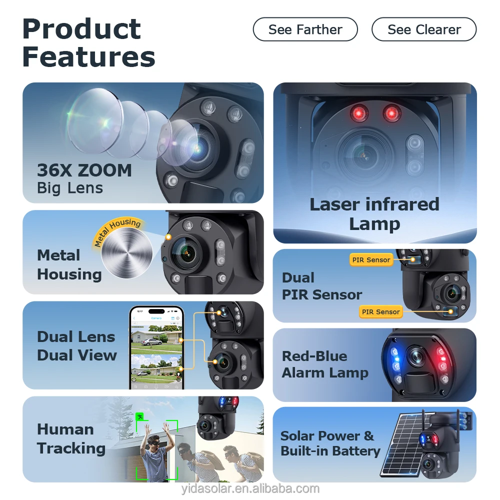 4G Sim Card Camera UBOX 3 Screen 6MP Outdoor PIR PTZ Human Detection Security Network Camera 360 PTZ CCTV Solar 4G Camera