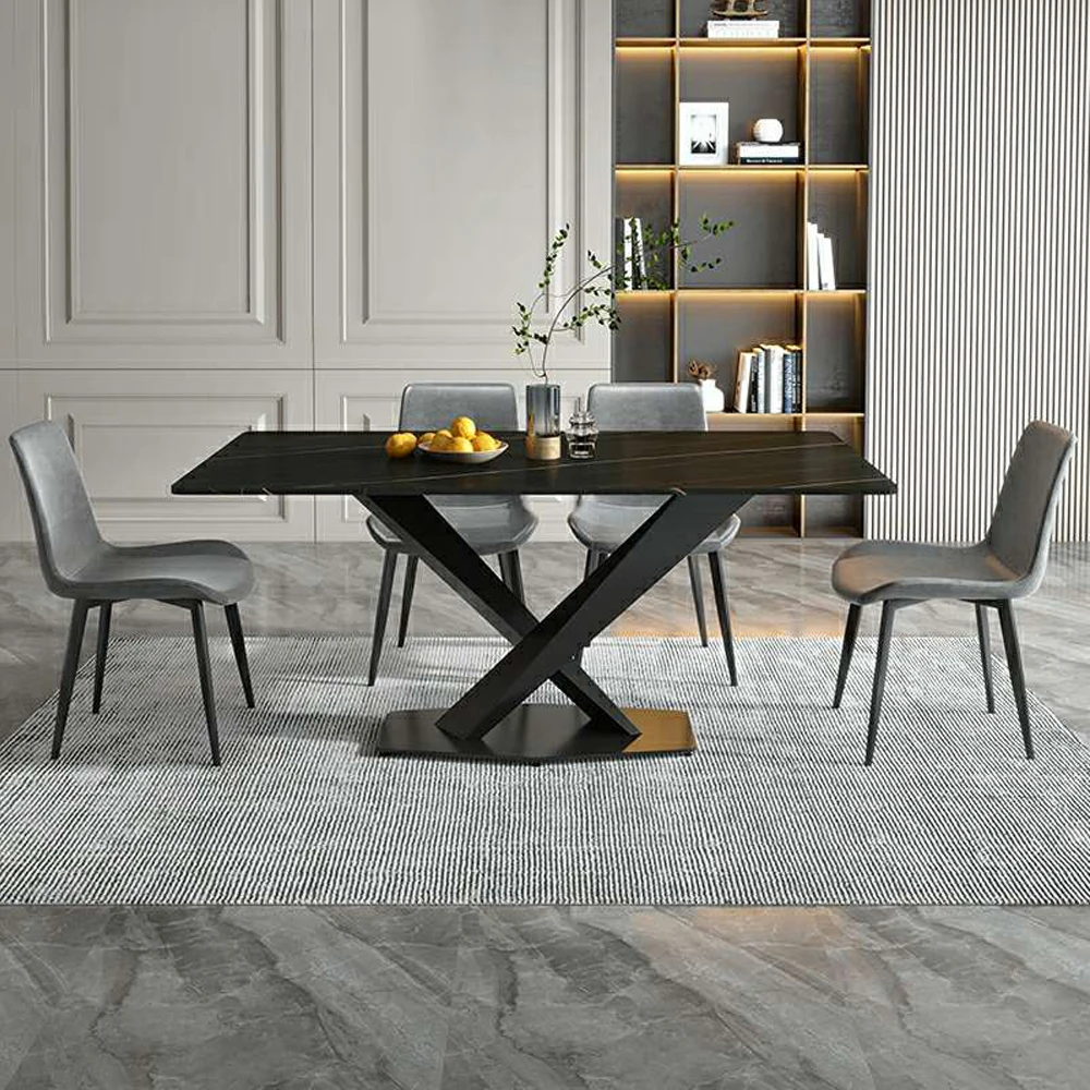 Modern Nordic Minimalist Room Furniture Iron Base Square Black Dinner