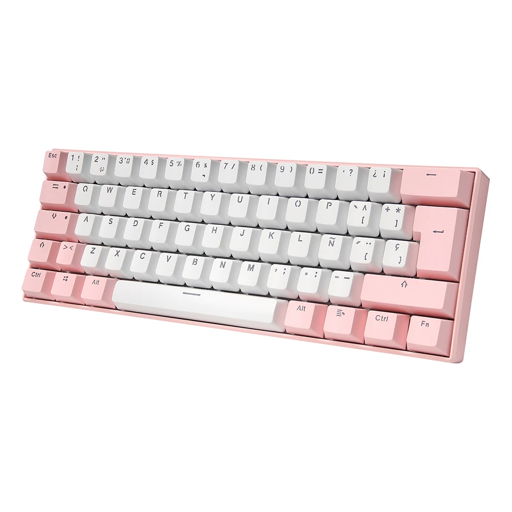 Factory Custom Keyboard ABS Doubleshot Transparent Spanish Keycaps 61 Keys Rgb pink Game Mechanical Keyboard with pink Cover
