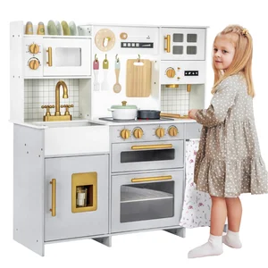 Best-selling Simulation Sound and Light Cooking House Set Role Pretend Play Large Kitchen Wooden Educational Toys for Kids Girls