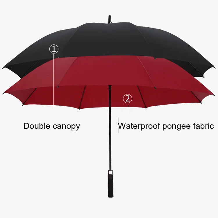 Double Canopy Strong Weatherproof Auto Open Rain and Sun Big Umbrella Golf Umbrella Straight EVA Handle with Push Button Support