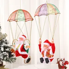 Hot Selling Hanging Rotation Santa Claus Toys Parachute Santa Dolls  Electric Musical Tree Decor Christmas Santa Claus Gift