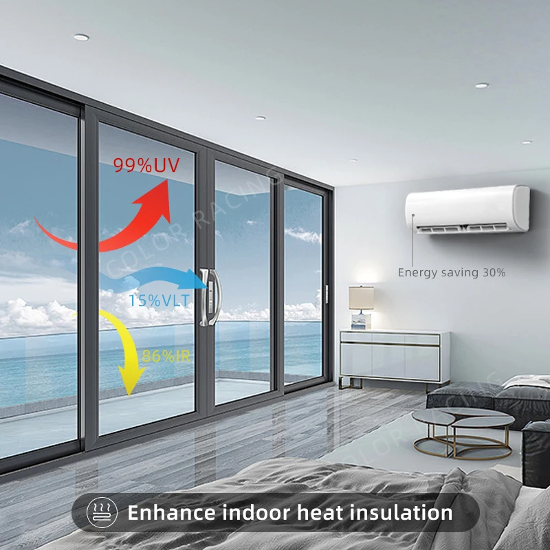 Односторонняя оконная пленка дневная конфиденциальность теплоизоляция антиуф светоотражающий зеркальный оттенок для окна дома неклейкий самостатический светильник