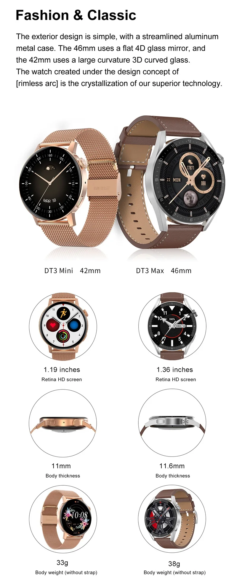 2022 New Fashion Watch 1.19 Inch IPS 390*390 Pixel HD Screen AI Voice Sport NFC Women Men Smart Watch DT3 Mini (4).jpg