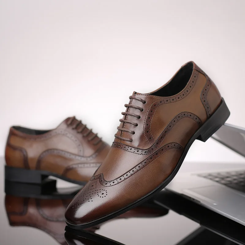 Men's Dress Shoes Formal Lacing Plus Size Casual Pu Leather For Wedding Meetings & Work Classic Single Suit Style