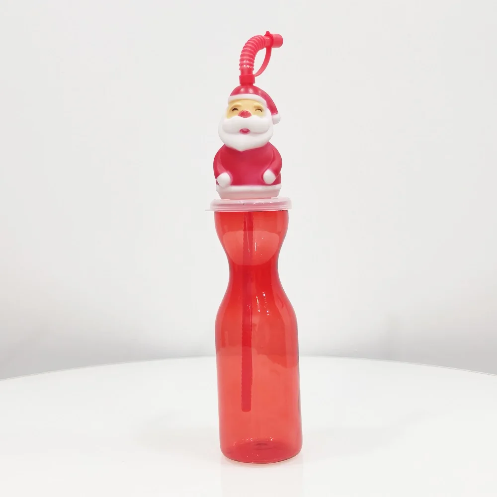 Christmas Drinking Bottle Kids Toy Novelty Santa Claus Naughty Elf Snowman  Straw