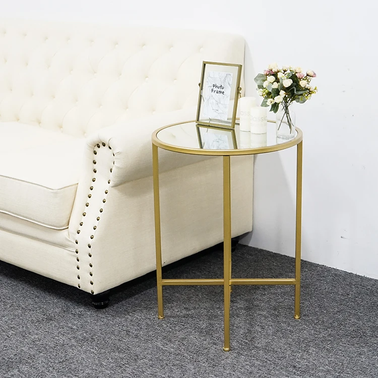 Современный роскошный круглый журнальный столик в скандинавском стиле, мебель для гостиной, Диванный стеклянный Золотистый металлический боковой столик