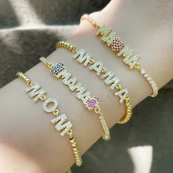 Mother's day gift mom birthday gift jewelry 24k gold color Cz zircon bracelet handmade adjustable bracelet for women