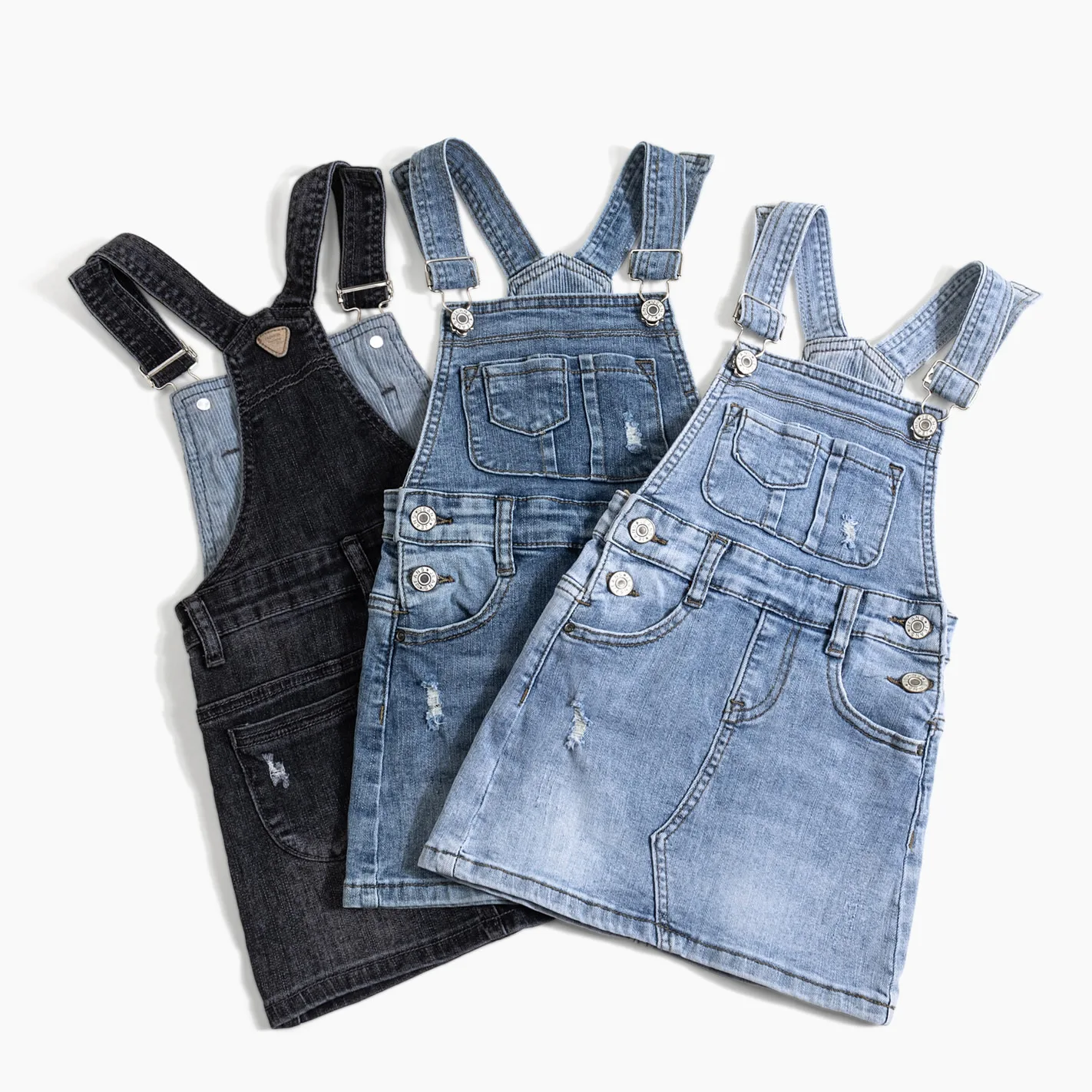 Q30822 Baby Overall Dress - Teens Girls Flap Pocket Roll up