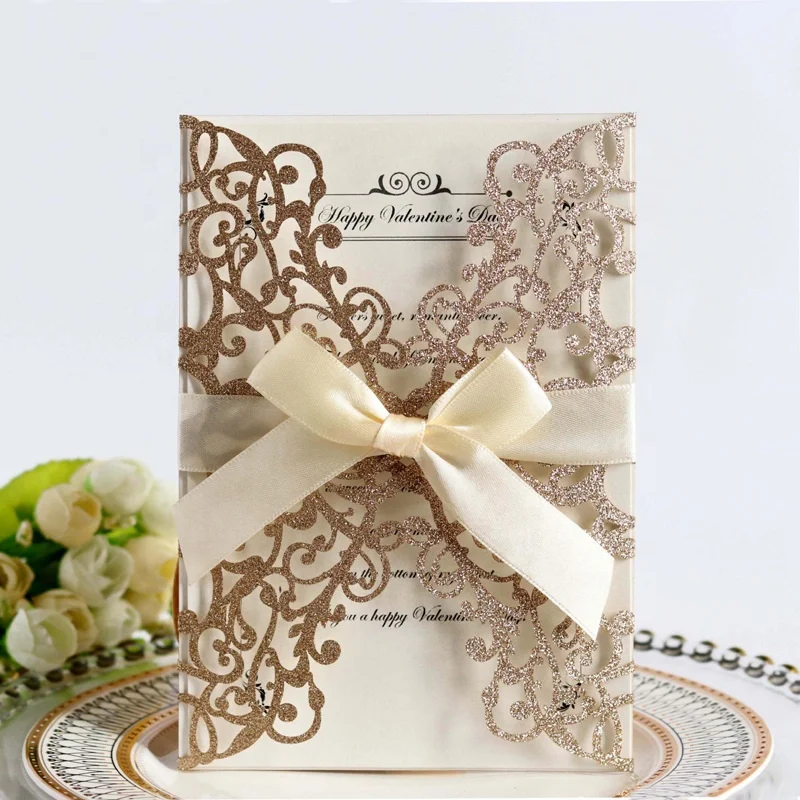 Gold Blue Silver Glitter Paper Laser Cut Wedding Invitation Card With  Ribbon Personalized Wedding Decor Party Supplies - Buy Glitter Wedding  Invitation Card,Invitation Card Wedding,Luxury Wedding Card Product On  Alibaba.Com