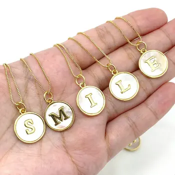 Cheap Jewelry Brass Metal Shell Stone 18K Gold Minimalist Alphabet Necklace Initial Letter Necklace