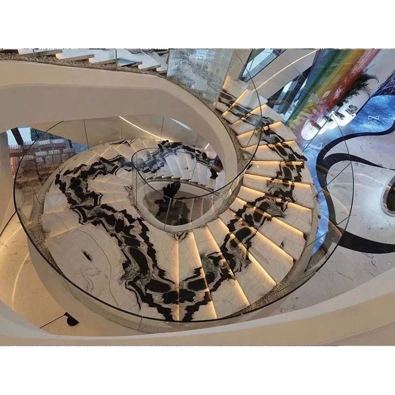 China Decorated Marble Chinese Panda Stairs Hot Products Panda Black White Staircases Indoor Flooring Step Tiles