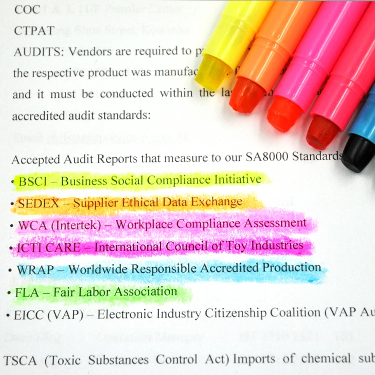 OEM Highlighters Neon Colors 6 Water Soluble Gel Crayon