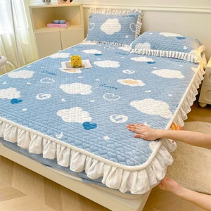 Wholesale Bed Skirts Set Double Layer Bedspread Floral Printed Bed Sheet Bilateral Bed Skirt Bedsheet
