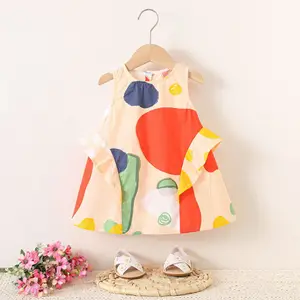 Girls' New Style Summer French Dress Flying Sleeves Sweet Bow Fashionable O-Neck Collar Dresses for Girls