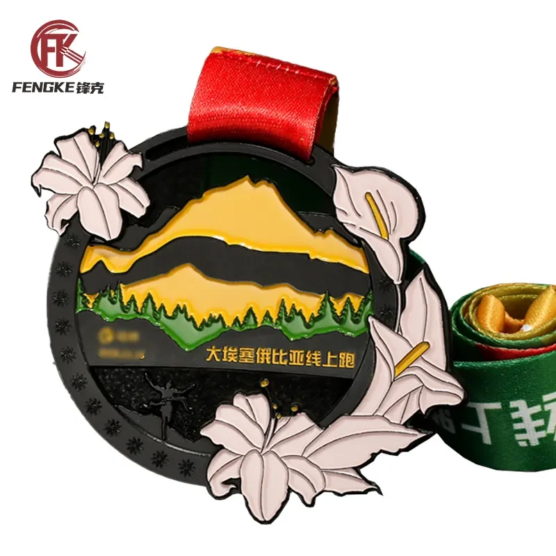Customized Logo Square Solid Figure Gold Metal Alloy Medals With Colorful Ribbon