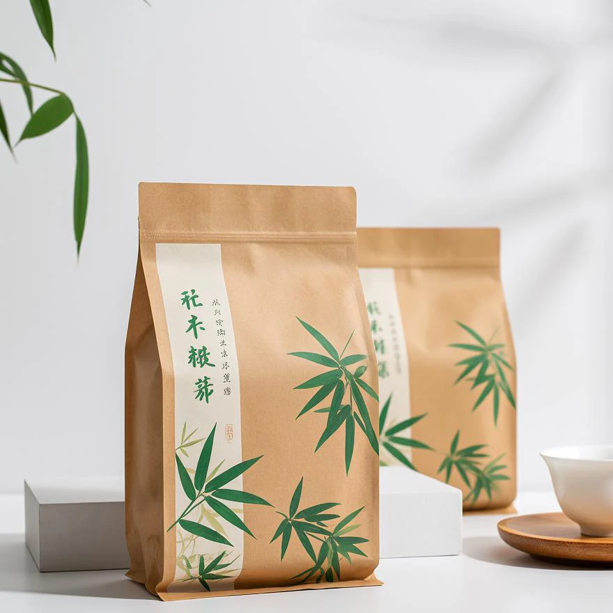 Mullein Packing Zipper Stand up Pouch Matcha Green Custom Kraft Paper Eco Friendly Coffee and Tea Packaging Bags for Tea Bags