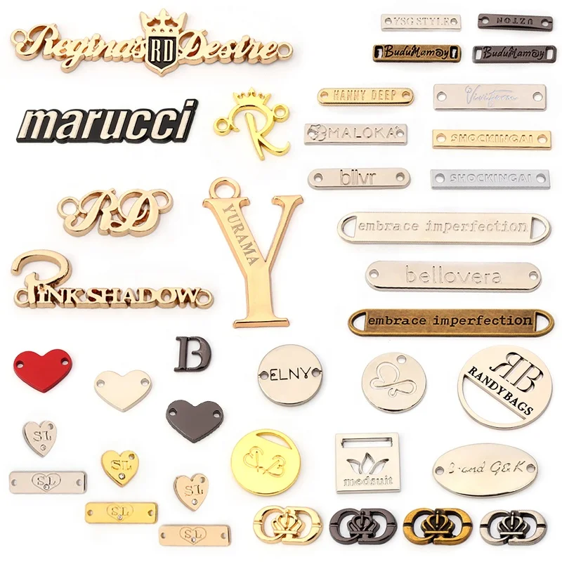 Customized Fashion Design Engraved Name Metal Tag Label logo Custom  Logo Metal Clothing logo  Plated Label for Garment Clothing