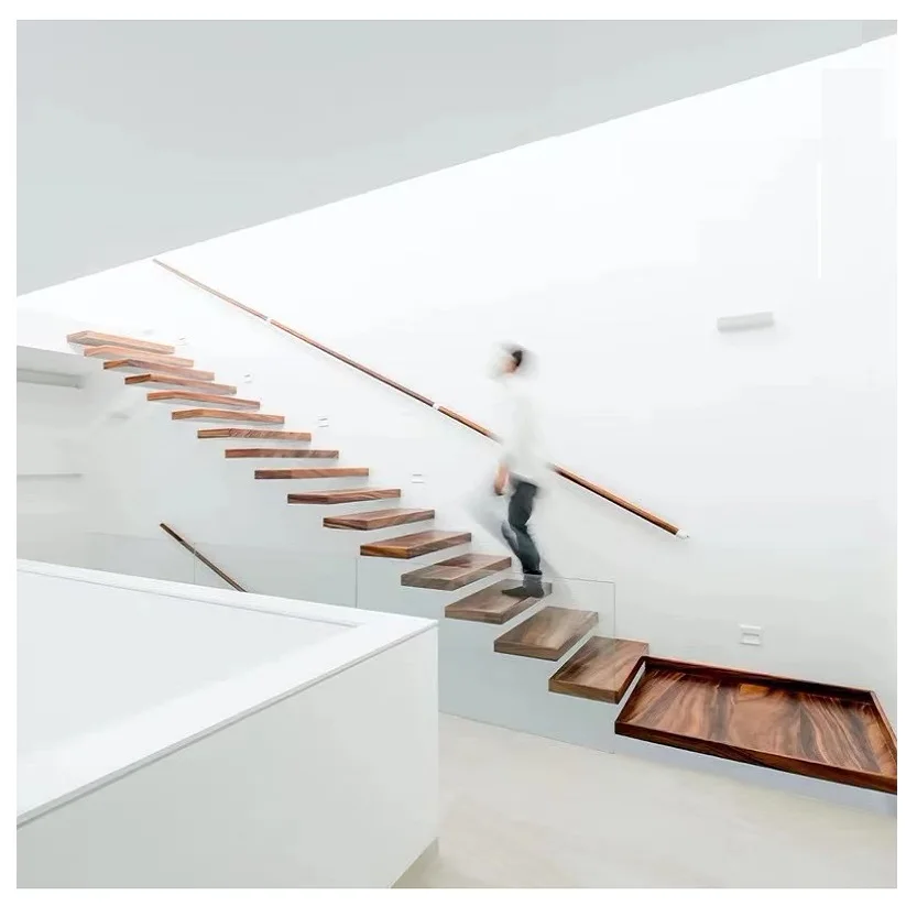 TAKA Foshan Factory Straight Staircase Solid Wood Dark Oak Steel Floating Stairs