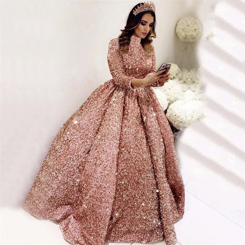 2022 Fashion Colorful Sequin Evening Dress - Long Sleeve Ball Gown for  Parties & Events, Luxury Design for Modern Elegance