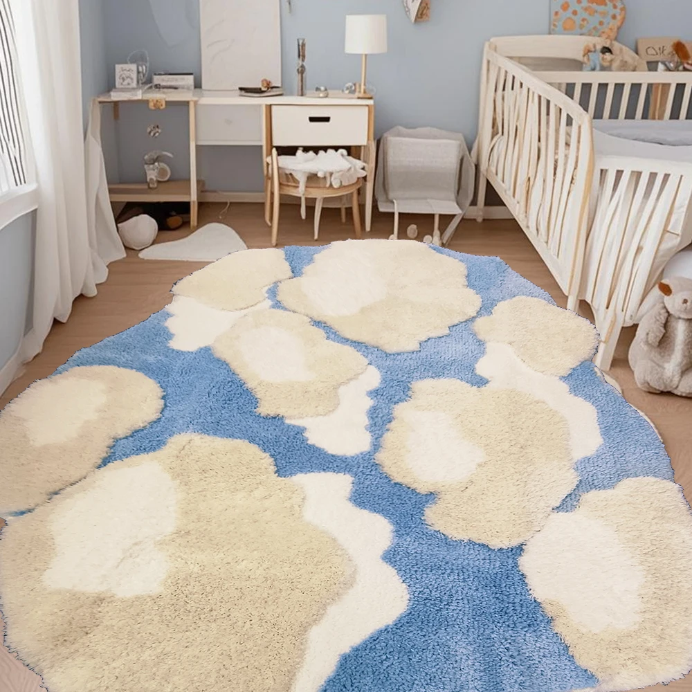 Designer Cloud Shape Anti slip Children Area Rugs  Microfiber Soft Plush Children Friendly Play Mat Machine Washable Tufted Rug