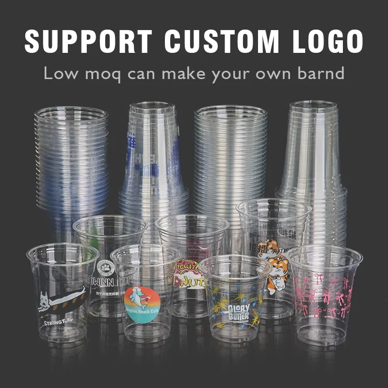 Custom 8Oz 10Oz 12Oz 14Oz 16Oz Plastic Drinking Cup Clear Disposable Coffee  PET Plastic Cups With Lid
