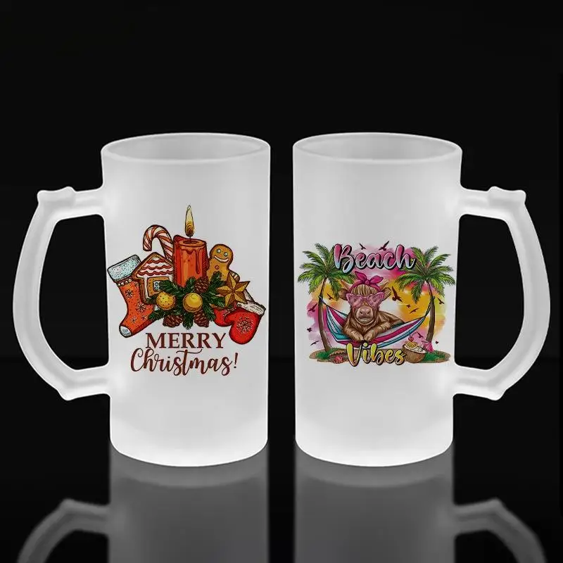 16oz Classic Heavy Base Beer Cup 500ml Large Clear Water Glass with Handle for Pub Bar for Serving Alcohol Beverages