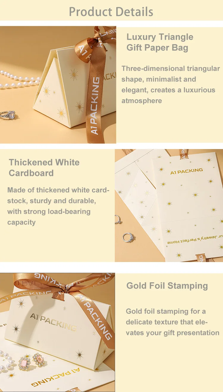 A1 New Style Triangular Paper Boutique Gift Paper Bag With Ribbon  Party Wedding Candy Favor Gift Bag supplier